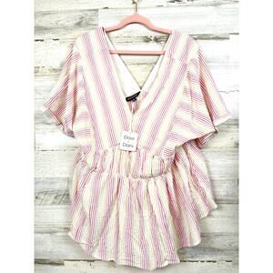 Davi & Dani Womens 1XL Plus Rainbow Stripe Cotton Blouse Relaxed Summer Top NWT